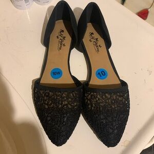 Self Esteem Black Flats with Black Netting